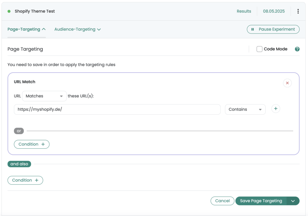 Shopify Theme Test Page Targeting